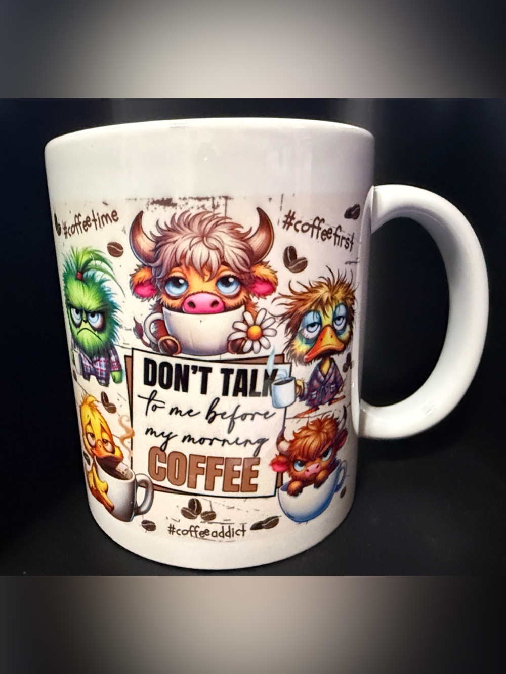 NEW 11oz Don’t Talk To Me Before Coffee Ceramic Mug with Colorful Characters